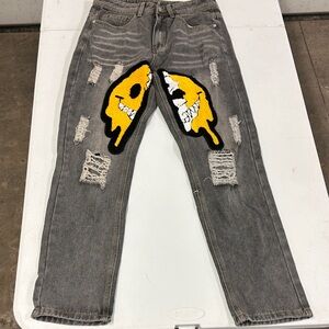Stylish Gray Jeans with Yellow Graphic